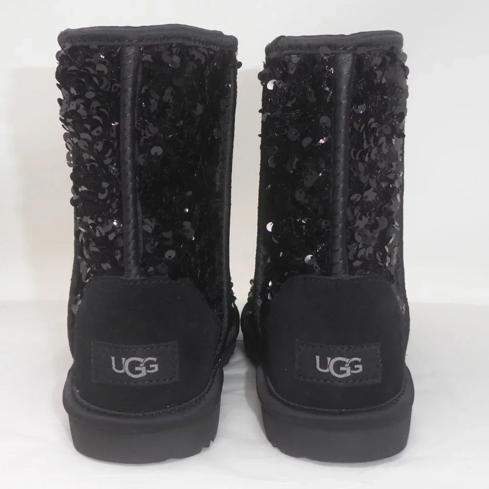 UGG Kids Black Sequin Classic Short Boot